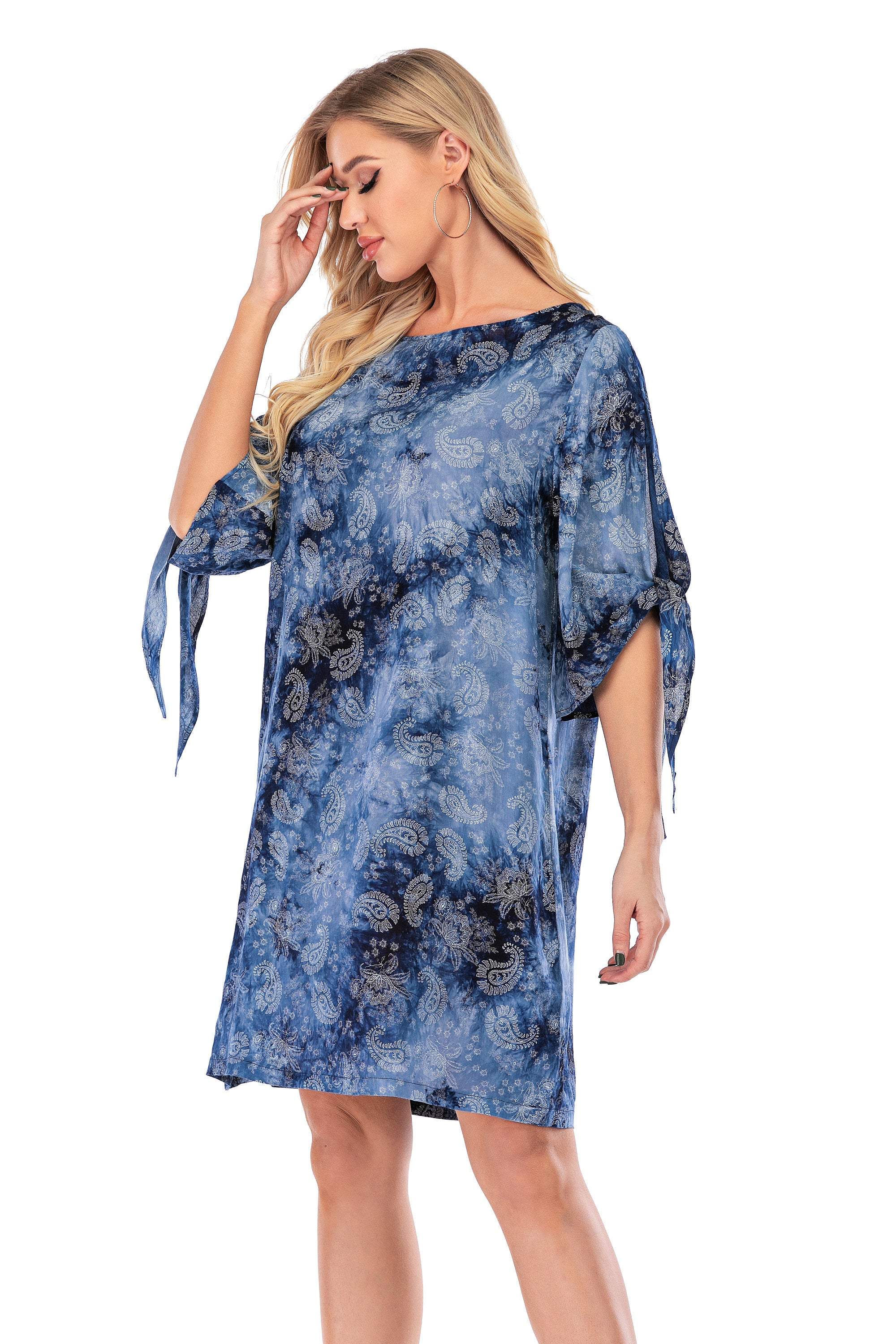 Calison Women's Summer Elbow-Sleeved Viscose Floral Dress