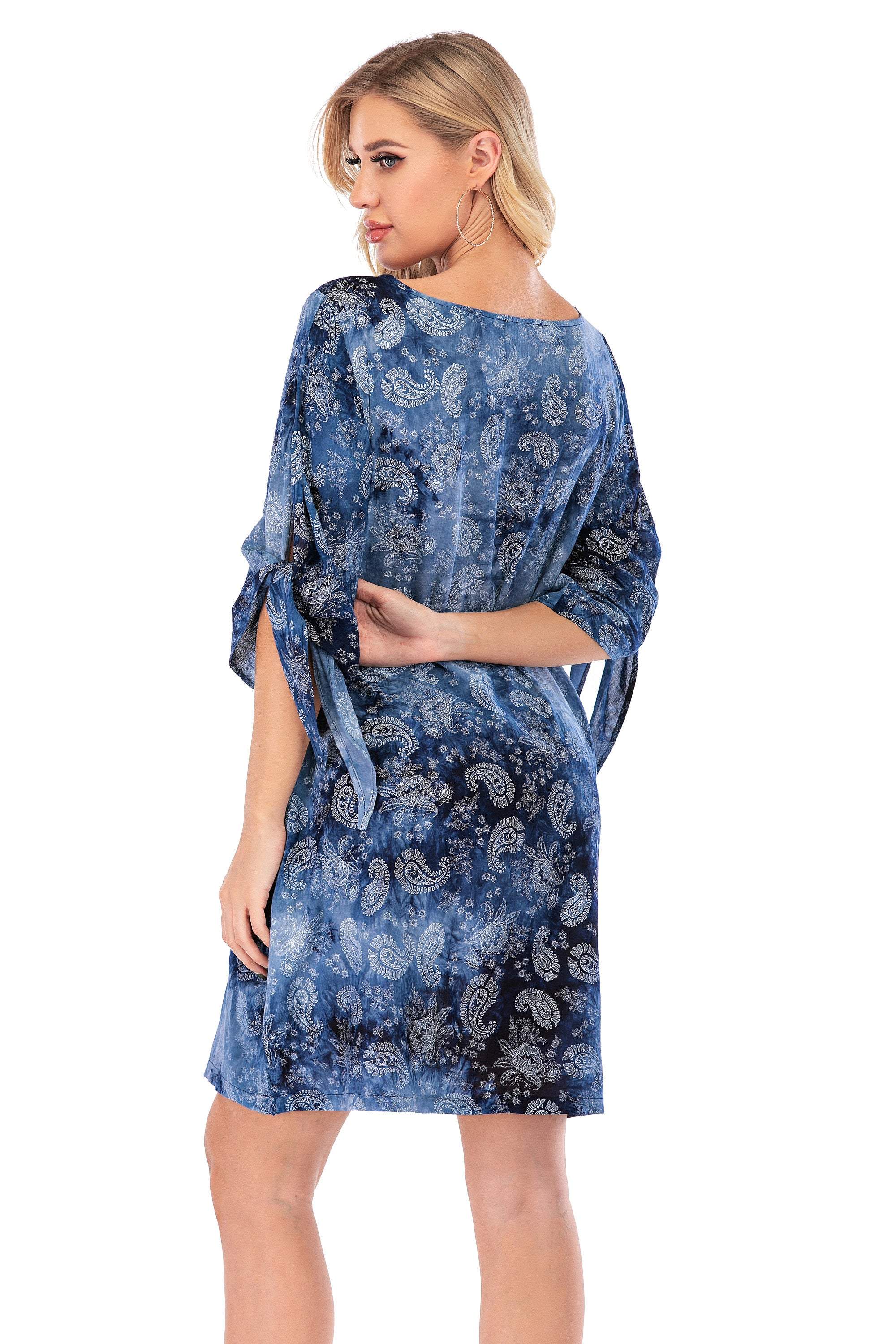 Calison Women's Summer Elbow-Sleeved Viscose Floral Dress